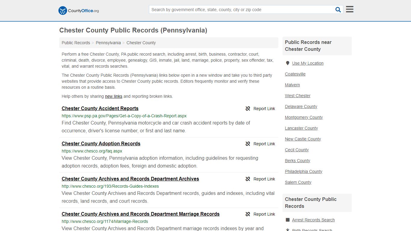 Public Records - Chester County, PA (Business, Criminal, GIS, Property ...