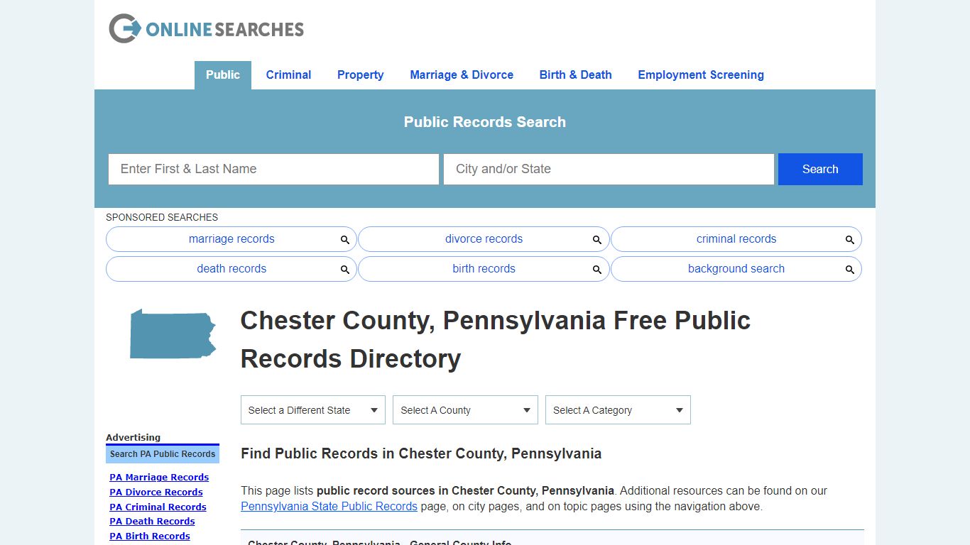 Chester County, Pennsylvania Public Records Directory